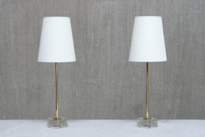 Falkenbergs Belysning Pair of Falkenbergs Belysning Table Lamps in Brass and Glass Sweden 1960s
