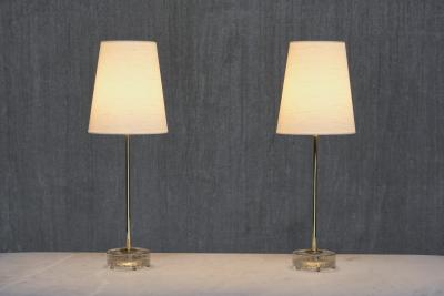 Falkenbergs Belysning Pair of Falkenbergs Belysning Table Lamps in Brass and Glass Sweden 1960s