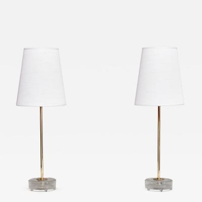  Falkenbergs Belysning Pair of Falkenbergs Belysning Table Lamps in Brass and Glass Sweden 1960s