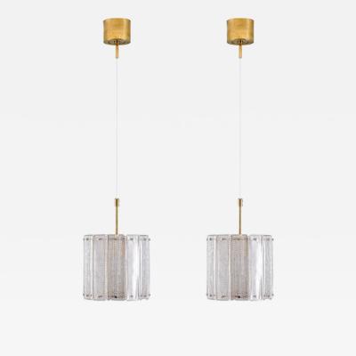  Falkenbergs Belysning Pair of Glass and Brass Pendants by Falkenbergs Belysning Sweden 1960s