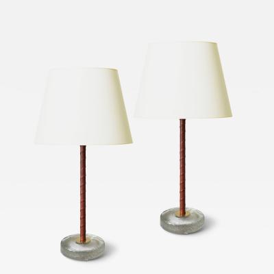  Falkenbergs Belysning Pair of Table Lamps in Leather and Glass by Falkenbergs