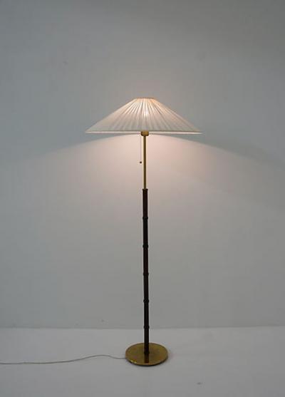  Falkenbergs Belysning Scandinavian Midcentury Floor Lamp in Brass and Wood by Falkenbergs Sweden