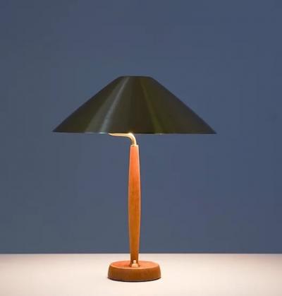  Falkenbergs Belysning Scandinavian Midcentury Table Lamp in Brass and Oak by Falkenbergs
