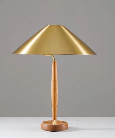  Falkenbergs Belysning Scandinavian Midcentury Table Lamp in Brass and Oak by Falkenbergs