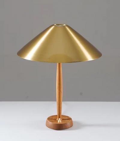  Falkenbergs Belysning Scandinavian Midcentury Table Lamp in Brass and Oak by Falkenbergs