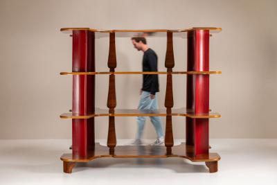  Fantoni Large Display Cabinet in Wood and Lacquer attr to Fantoni Italy 1950s