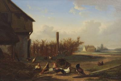  Farmyard Fowl oil on panel c 1868 Johan Lodewijk Van Leemputten