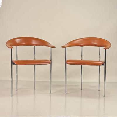  Fasem Pair of Vintage Cognac Leather P40 Chairs by Vegni Gualtierotti for Fasem