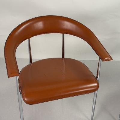  Fasem Pair of Vintage Cognac Leather P40 Chairs by Vegni Gualtierotti for Fasem
