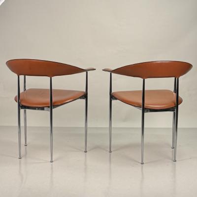  Fasem Pair of Vintage Cognac Leather P40 Chairs by Vegni Gualtierotti for Fasem