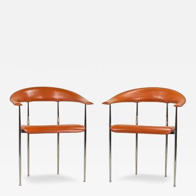  Fasem Pair of Vintage Cognac Leather P40 Chairs by Vegni Gualtierotti for Fasem