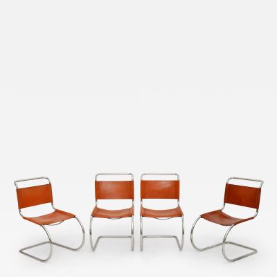  Fasem Set of Four Vintage Leather and Steel MR10 Chairs by Mies Van Der Rohe