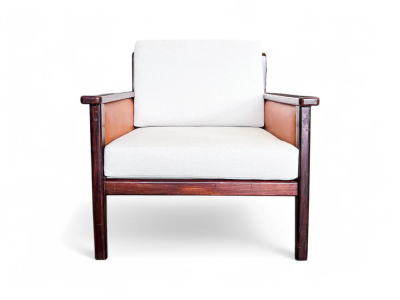  Fatima Arquitetura Interiores FAI Armchair in Rosewood Leather Linen Fatima 1960s Lot 503