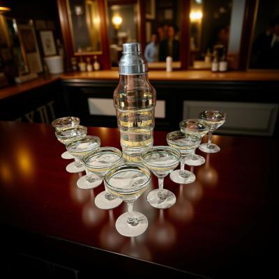 Federal Glass Company Rare Federal Glass Company Cocktail Set with Green and Gold Stripes