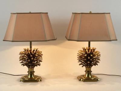  Feese Set of Two Large Exceptional Brass Pine Cone Table Lamps by Feese Germany 1980s