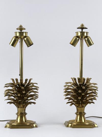  Feese Set of Two Large Exceptional Brass Pine Cone Table Lamps by Feese Germany 1980s