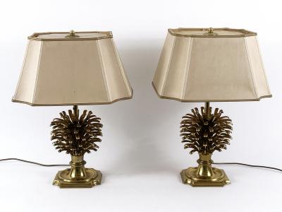  Feese Set of Two Large Exceptional Brass Pine Cone Table Lamps by Feese Germany 1980s
