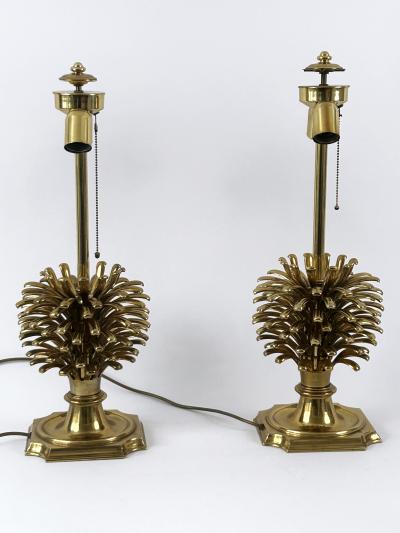  Feese Set of Two Large Exceptional Brass Pine Cone Table Lamps by Feese Germany 1980s