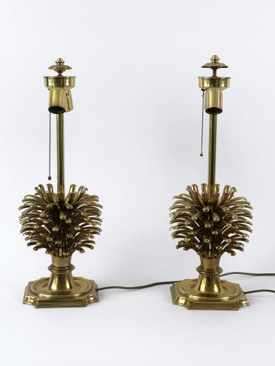  Feese Set of Two Large Exceptional Brass Pine Cone Table Lamps by Feese Germany 1980s