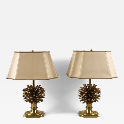  Feese Set of Two Large Exceptional Brass Pine Cone Table Lamps by Feese Germany 1980s