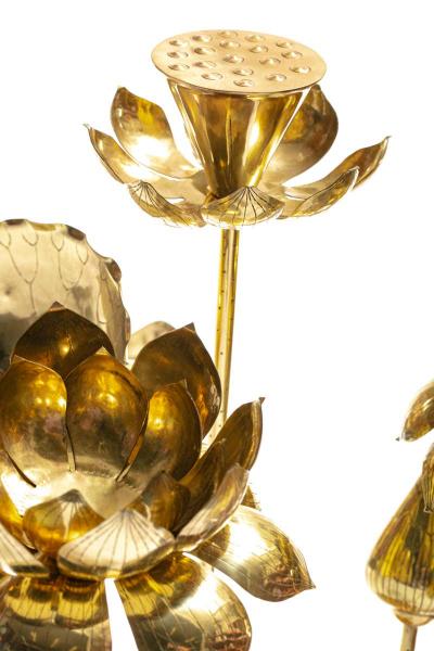  Feldman Lighting Co Feldman Chinoiserie Adjustable Brass Lotus Bouquet Sculpture circa 1970