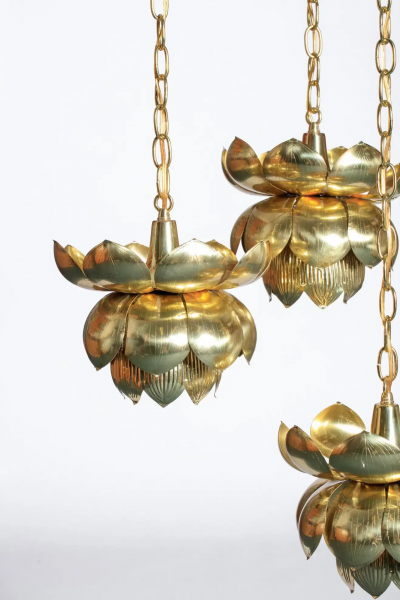  Feldman Lighting Co Feldman Triple Lotus Light Fixture Chandelier circa 1960