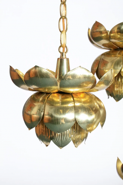  Feldman Lighting Co Feldman Triple Lotus Light Fixture Chandelier circa 1960