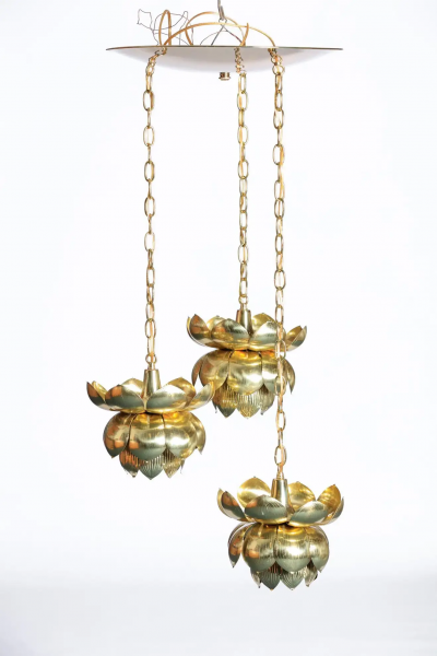  Feldman Lighting Co Feldman Triple Lotus Light Fixture Chandelier circa 1960