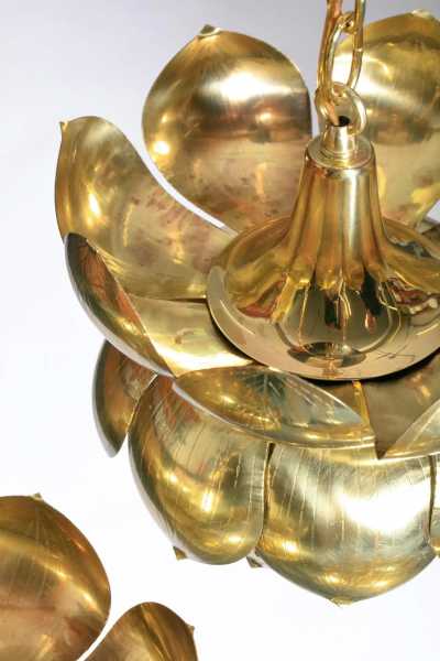  Feldman Lighting Co Feldman Triple Lotus Light Fixture Chandelier circa 1960