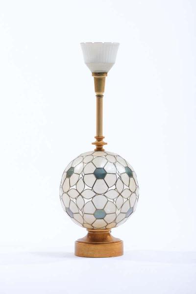  Feldman Lighting Co Feldman White Capiz Shell and Brass Table Lamp circa 1960