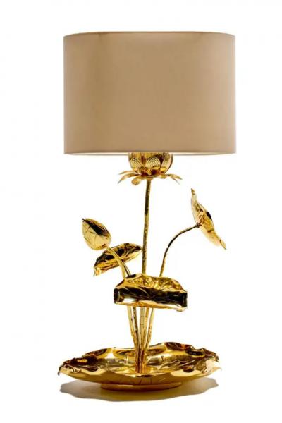  Feldman Lighting Co Hollywood Regency Lotus Flower Lamp in Polished Brass by Feldman c 1960