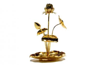  Feldman Lighting Co Hollywood Regency Lotus Flower Lamp in Polished Brass by Feldman c 1960