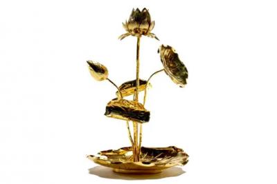  Feldman Lighting Co Hollywood Regency Lotus Flower Lamp in Polished Brass by Feldman c 1960