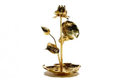  Feldman Lighting Co Hollywood Regency Lotus Flower Lamp in Polished Brass by Feldman c 1960
