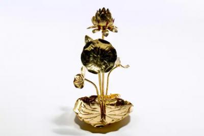  Feldman Lighting Co Hollywood Regency Lotus Flower Lamp in Polished Brass by Feldman c 1960