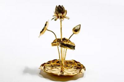  Feldman Lighting Co Hollywood Regency Lotus Flower Lamp in Polished Brass by Feldman c 1960