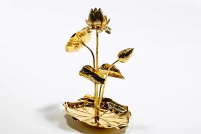  Feldman Lighting Co Hollywood Regency Lotus Flower Lamp in Polished Brass by Feldman c 1960