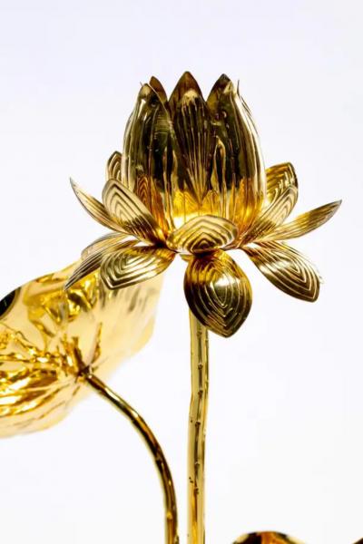  Feldman Lighting Co Hollywood Regency Lotus Flower Lamp in Polished Brass by Feldman c 1960