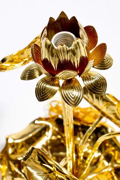  Feldman Lighting Co Hollywood Regency Lotus Flower Lamp in Polished Brass by Feldman c 1960