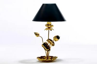 Feldman Lighting Co Hollywood Regency Lotus Flower Lamp in Polished Brass by Feldman c 1960