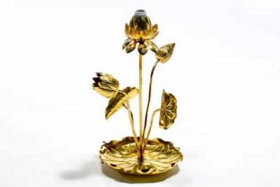  Feldman Lighting Co Hollywood Regency Lotus Flower Lamp in Polished Brass by Feldman c 1960
