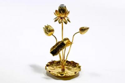  Feldman Lighting Co Hollywood Regency Lotus Flower Lamp in Polished Brass by Feldman c 1960