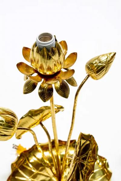  Feldman Lighting Co Hollywood Regency Lotus Flower Lamp in Polished Brass by Feldman c 1960