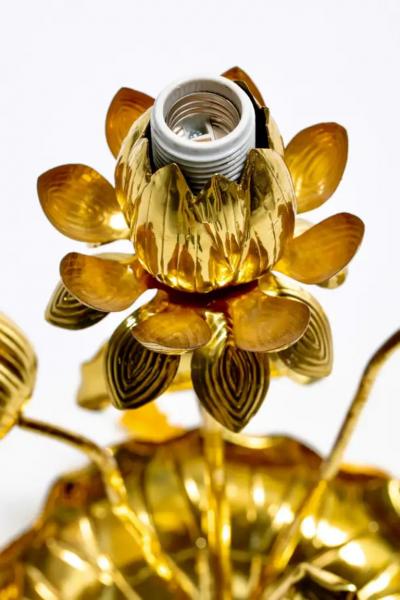  Feldman Lighting Co Hollywood Regency Lotus Flower Lamp in Polished Brass by Feldman c 1960
