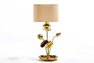  Feldman Lighting Co Hollywood Regency Lotus Flower Lamp in Polished Brass by Feldman c 1960