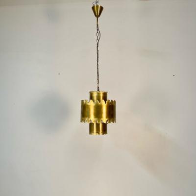  Feldman Lighting Co Mid Century Modern Brutalist Chandelier Pendant by Tom Greene Patinated Brass