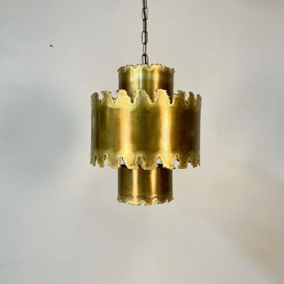  Feldman Lighting Co Mid Century Modern Brutalist Chandelier Pendant by Tom Greene Patinated Brass