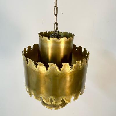  Feldman Lighting Co Mid Century Modern Brutalist Chandelier Pendant by Tom Greene Patinated Brass