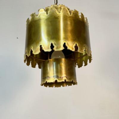  Feldman Lighting Co Mid Century Modern Brutalist Chandelier Pendant by Tom Greene Patinated Brass