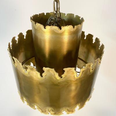  Feldman Lighting Co Mid Century Modern Brutalist Chandelier Pendant by Tom Greene Patinated Brass